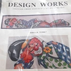 Break Time Clown Counted Cross Stitch Kit  9" x 42"  NEW Unopened Design…